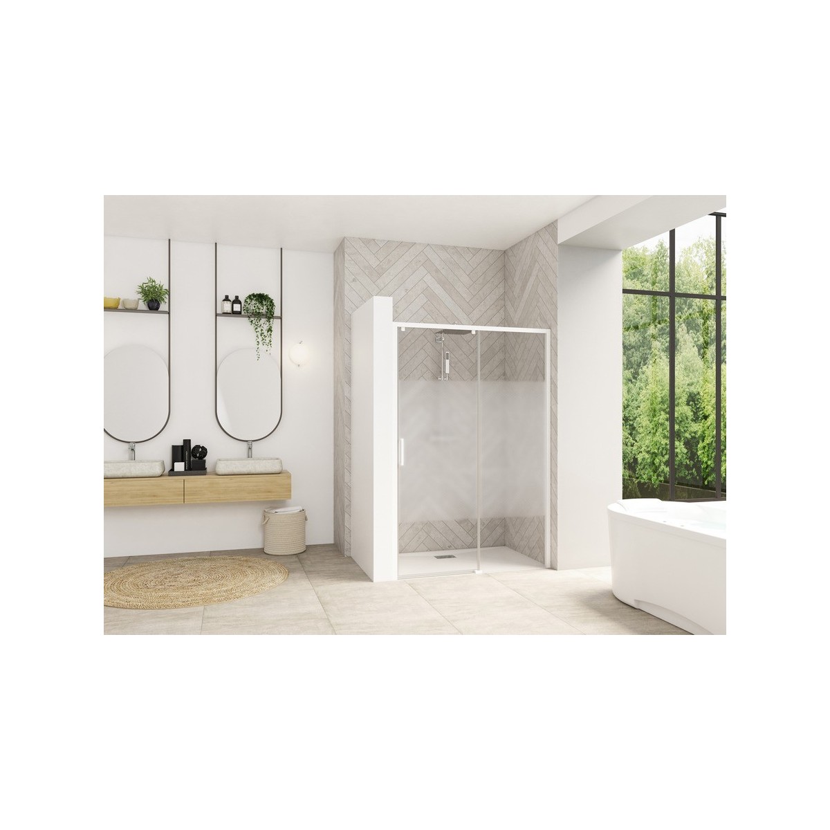 Paroi Smart Design C sans seuil 100 blanc cosmos fixe à droite - KINEDO PA90112BCOED 