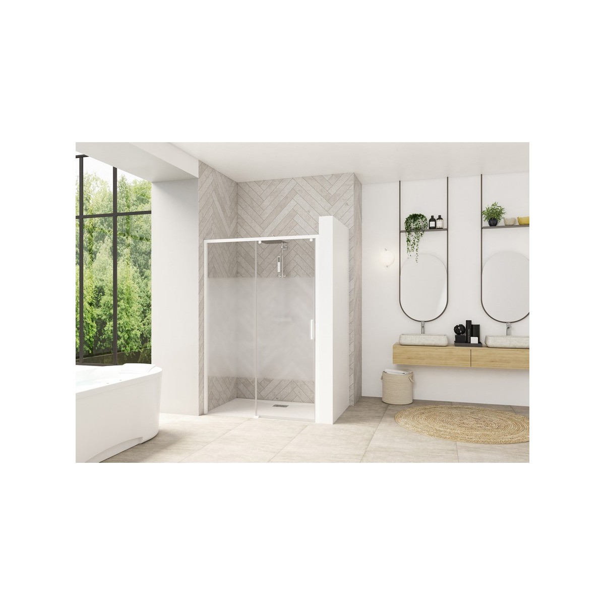 Paroi Smart Design C sans seuil 180 blanc cosmos fixe à gauche - KINEDO PA90125BCOEG 