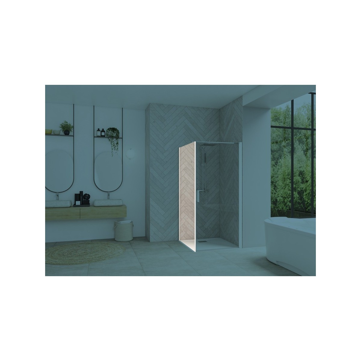 Paroi Smart Design Fixe sans seuil 140 cm blanc transparent - KINEDO PA90159BTNE 
