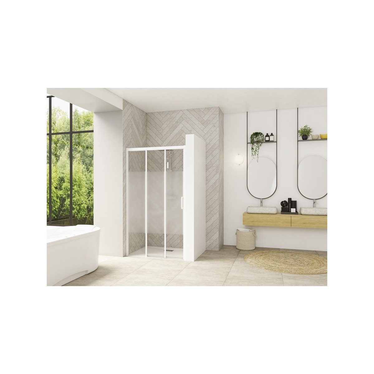 Paroi Smart Design 3V ss seuil 80 blanc cosmos fixe à gauche - KINEDO PA90260BCOEG 
