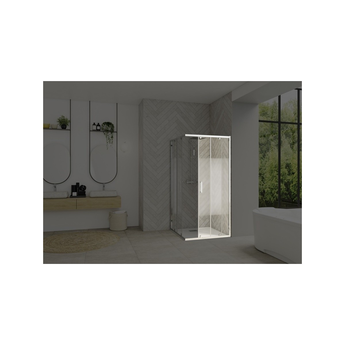 Paroi Smart Design AC avec seuil 80 chromé cosmos fixe à droite - KINEDO PA90272CCOED 
