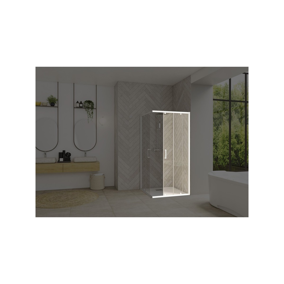 Paroi Smart Design AC avec seuil 90 blanc cosmos fixe à droite - KINEDO PA90274BCOED 