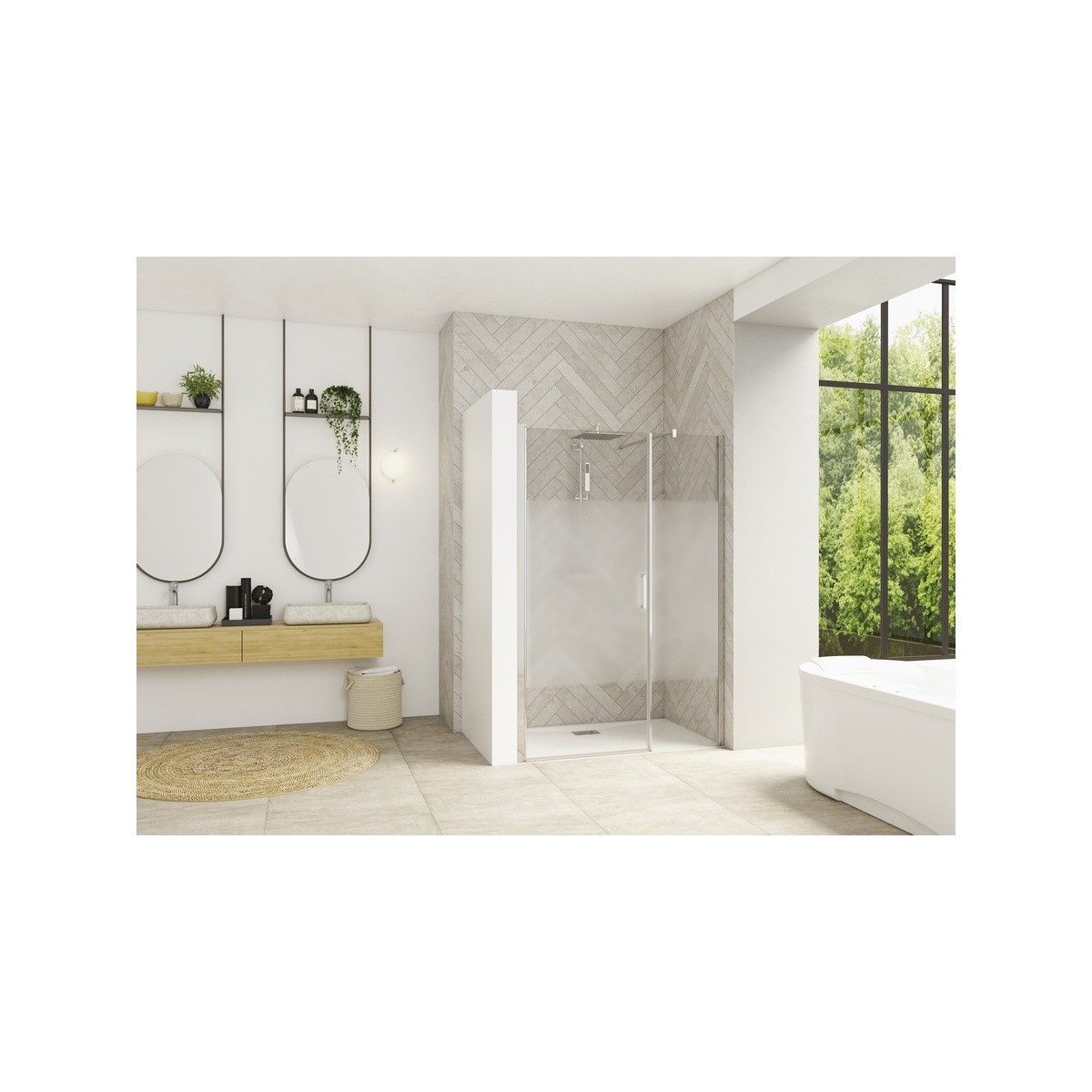 Paroi Smart Design Porte centrale ss seuil 140 chromé cosmos - KINEDO PA9063CCOE 