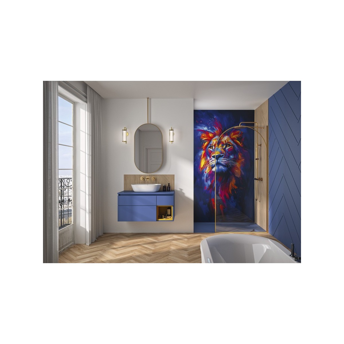 Paroi Solo Arkade 6mm 90 cm or brossé décor arche profilé à droite - KINEDO PA952DAKED 