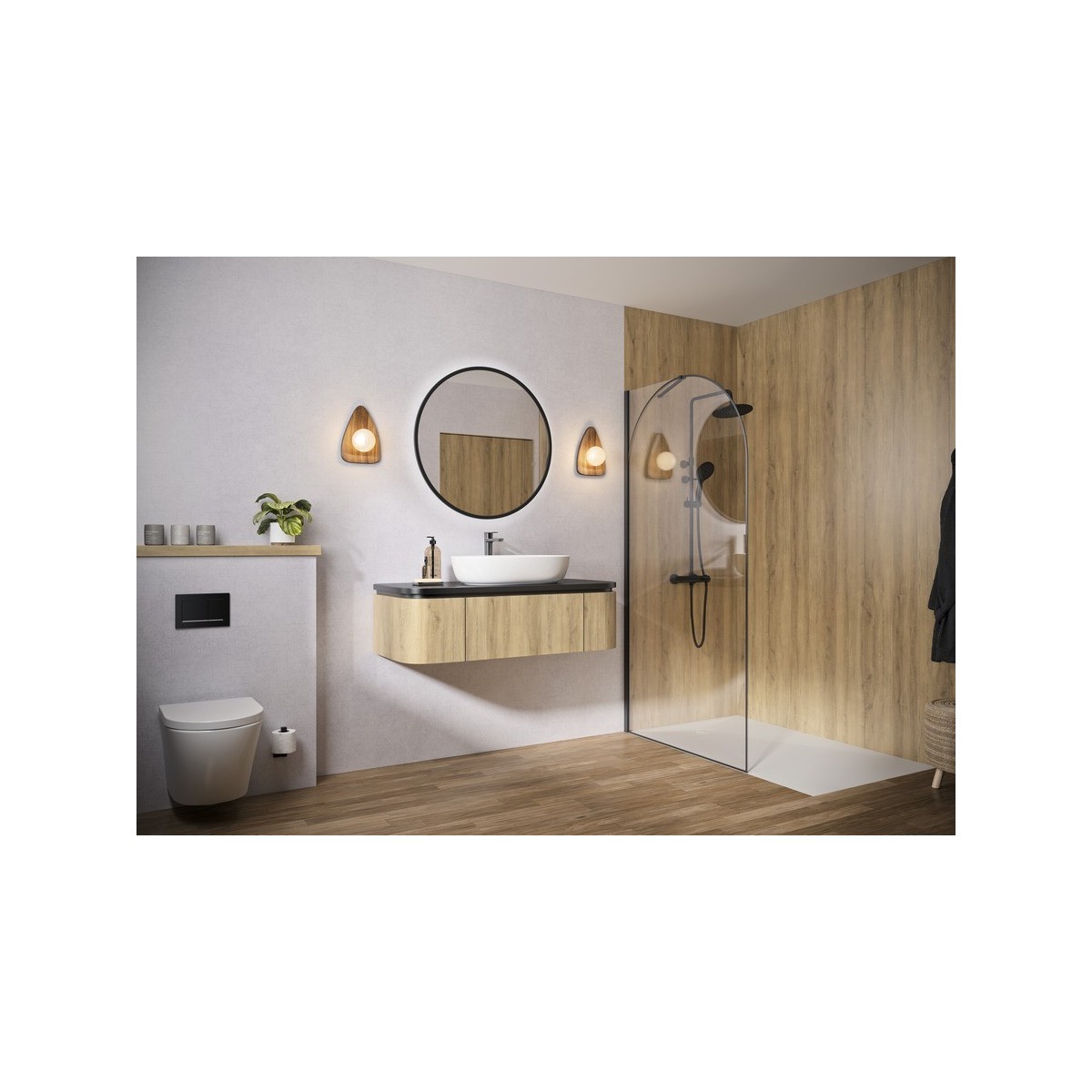 Paroi Solo Arkade 6mm 140 cm noir mat décor arche profilé à gauche - KINEDO PA955NMAKEG 