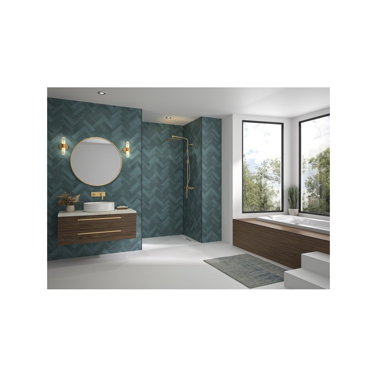 Panneau mural Kinewall Design 3 mm 100x202 zellige lagon chevrons - KINEDO PM573 