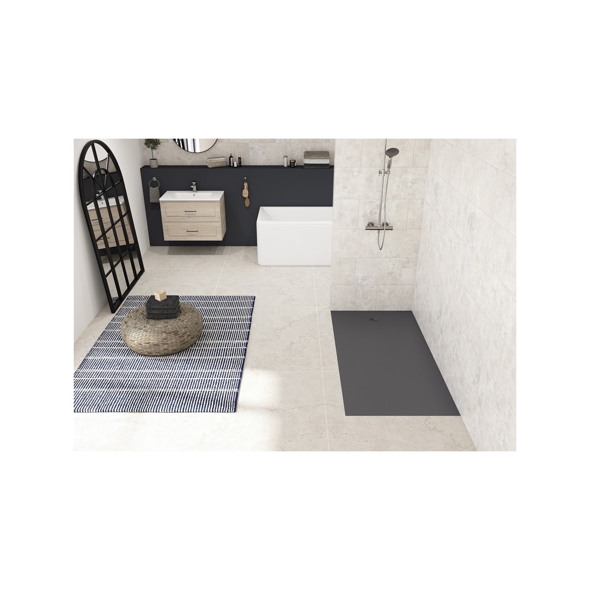 Receveur Kinesurf Nova en Biocryl et Biotec 170X70 Gris anthracite mat PN12 - KINEDO RD1248AM 