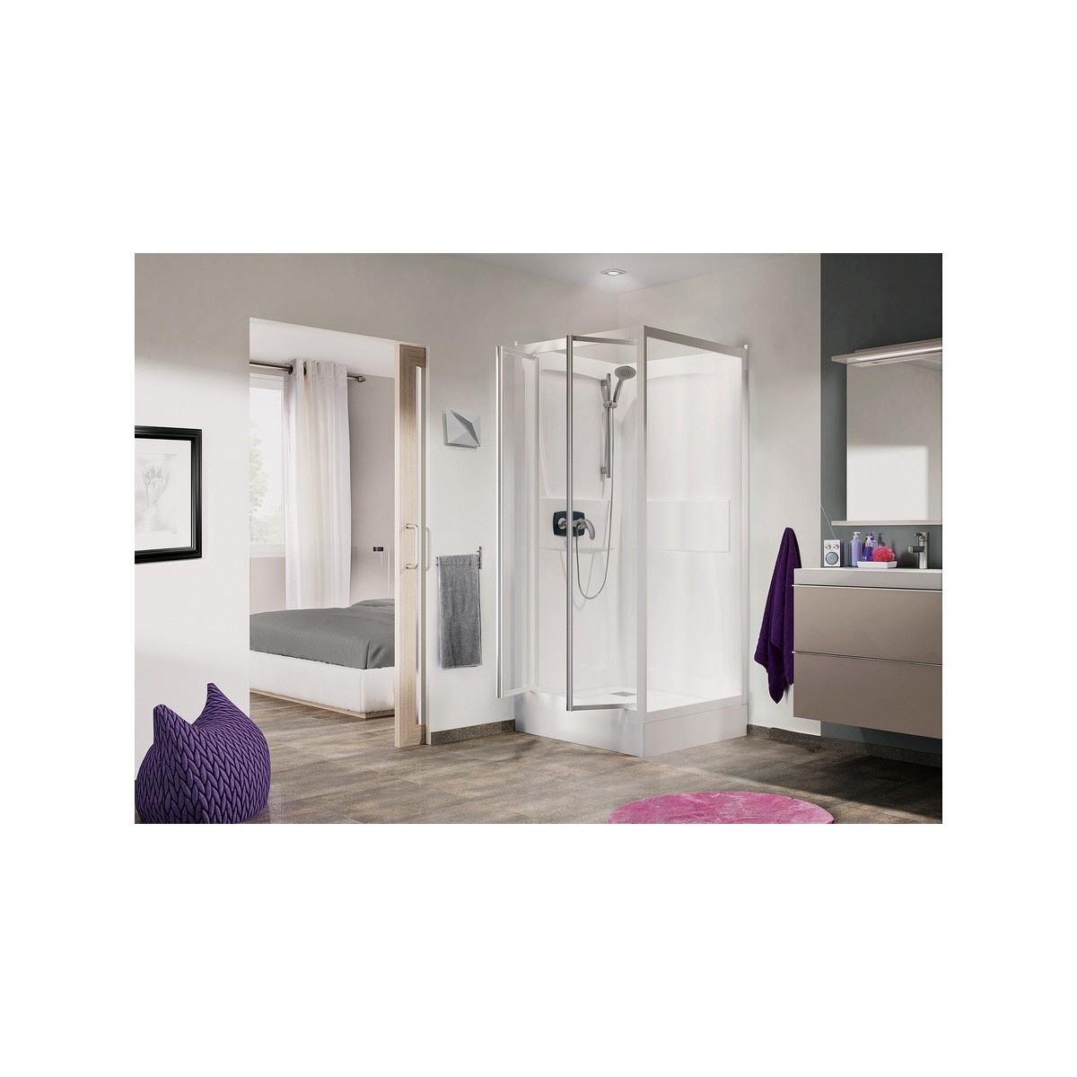Cabine Kineprime 3 80 2P Bas Transparent Meca - KINEDO CA592MTN 