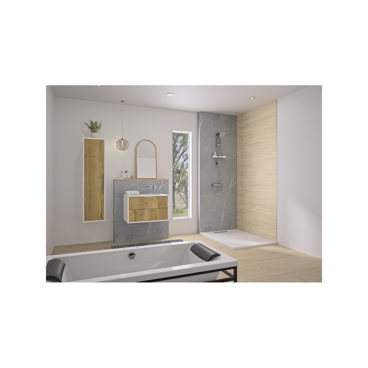 Integra Design 100X250 décor marbre gris galet profilé argent brillant - KINEDO IN1-101-A-R1-NXD 