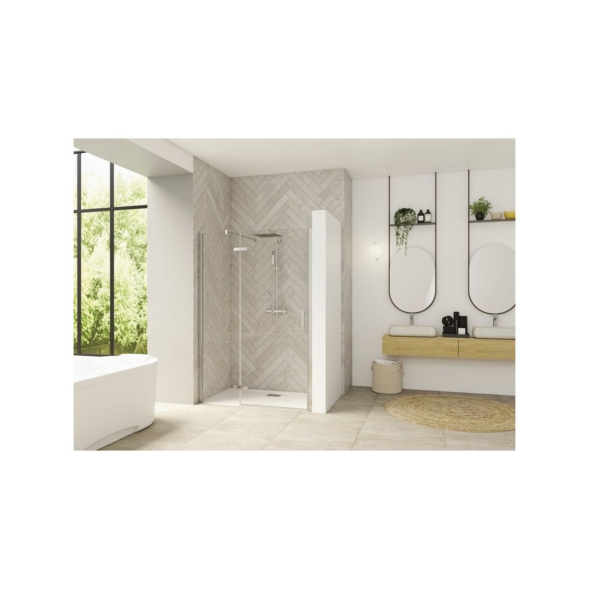Paroi Smart Design P Charnières sans seuil 80 chromé transparent gauche - KINEDO PA1410CTNEG 