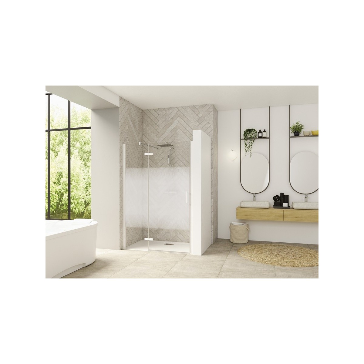 Paroi Smart Design P Charnières sans seuil 100 blanc cosmos gauche - KINEDO PA1412BCOEG 