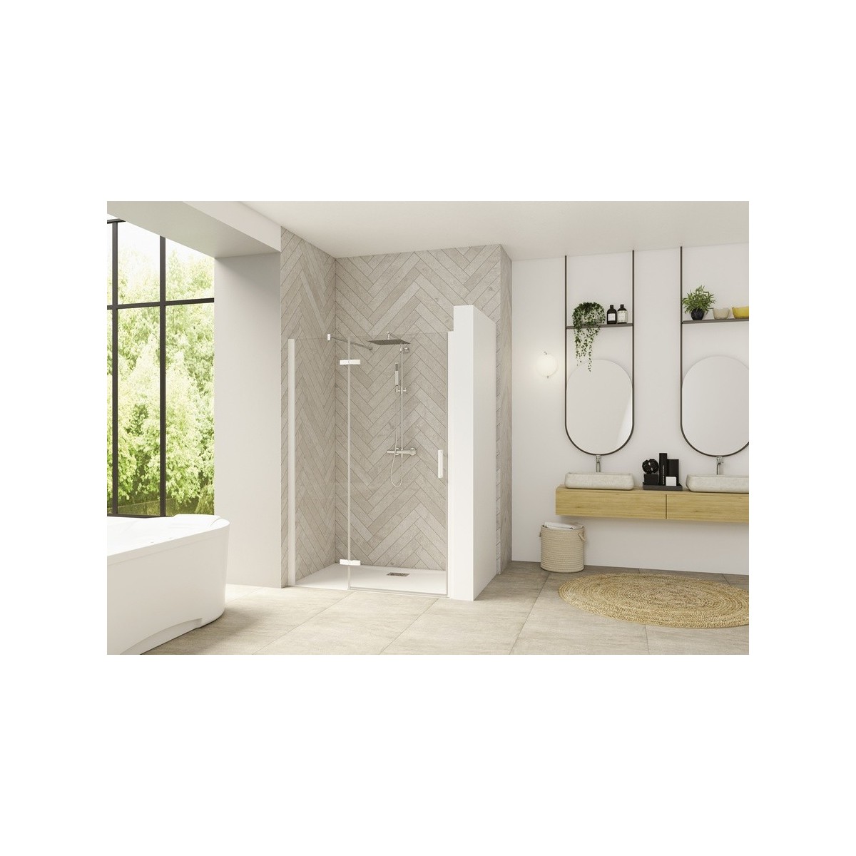 Paroi Smart Design P Charnières sans seuil 110 blanc transparent gauche - KINEDO PA1413BTNEG 