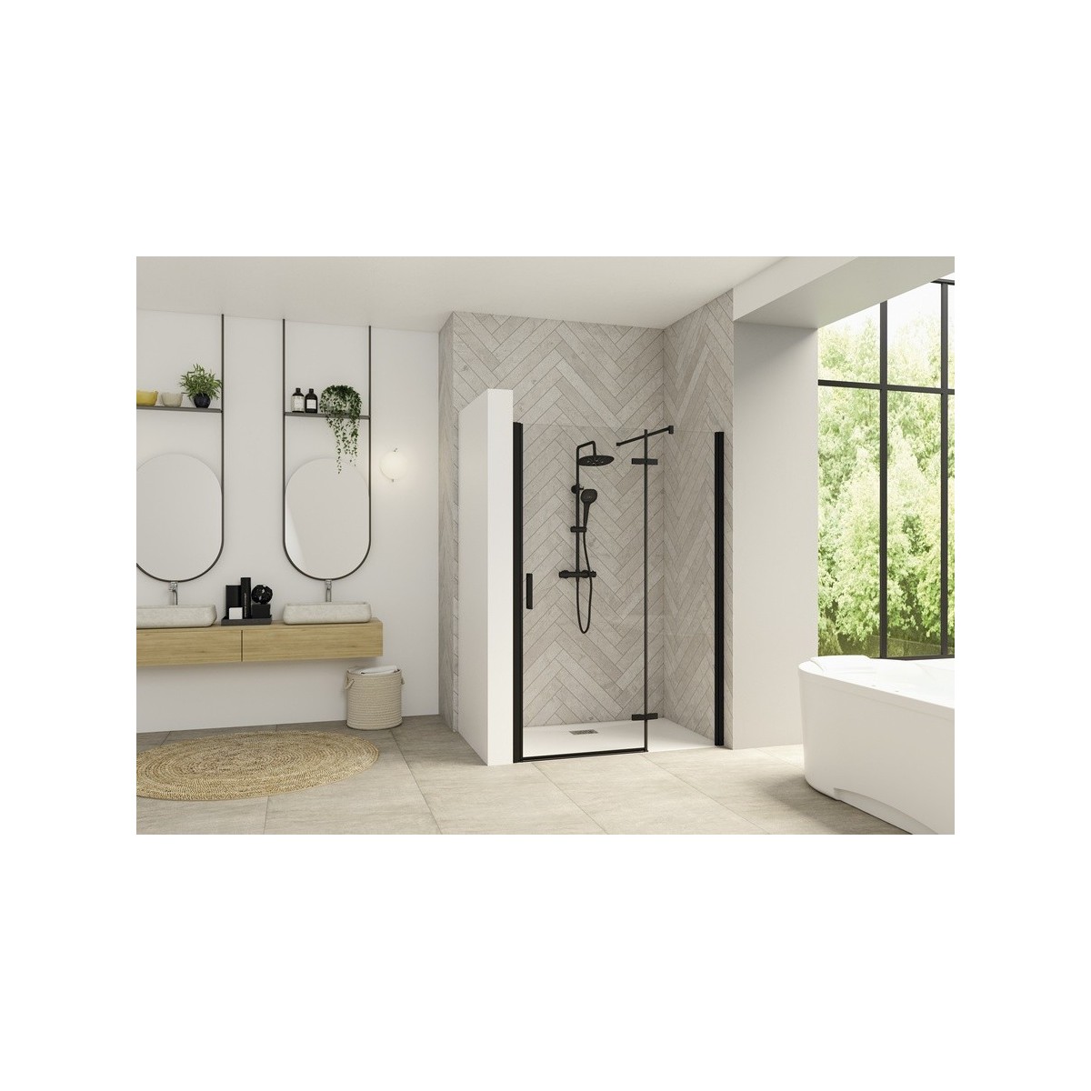 Paroi Smart Design P Charnières sans seuil 120 gris noir transparent droite - KINEDO PA1414NTNED 