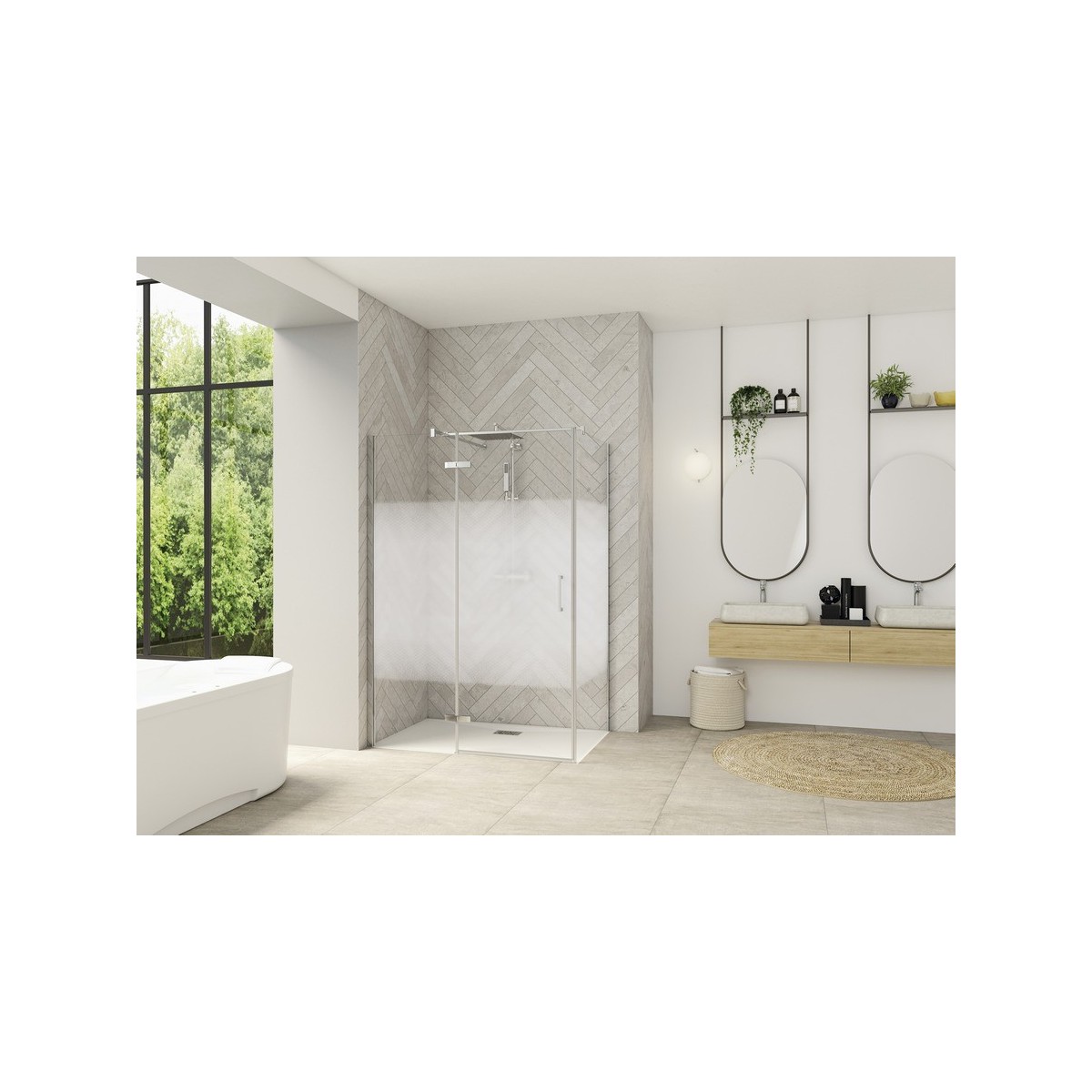 Paroi Smart Design P Charnières ss seuil pour P+F 100 chromé cosmos gauche - KINEDO PA1612CCOEG 