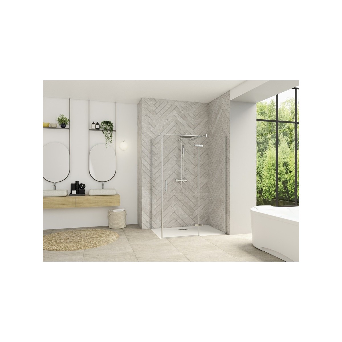 Paroi Smart Design P Charnières ss seuil pour P+F 150 chromé transp droite - KINEDO PA1617CTNED 