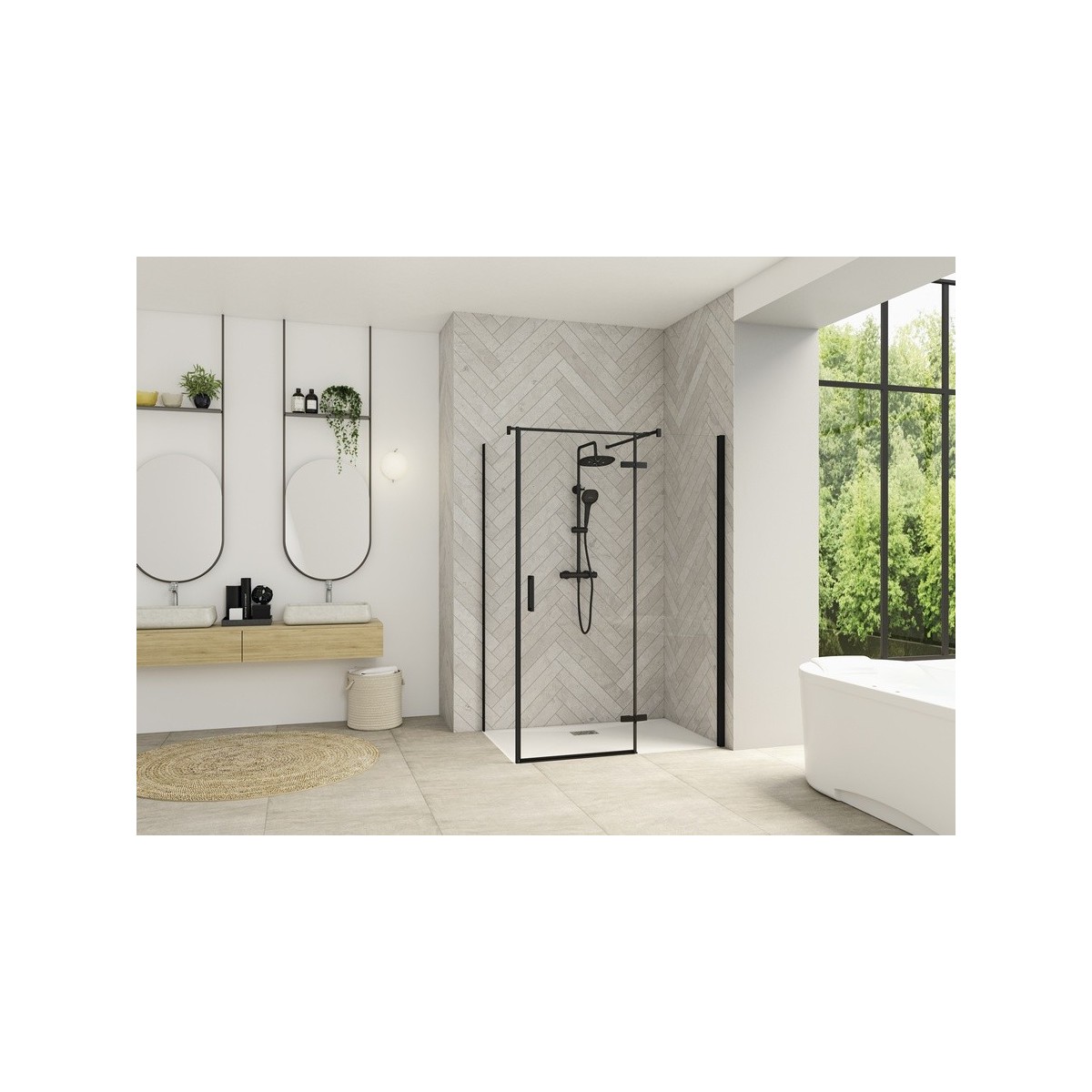 Paroi Smart Design P Charnières ss seuil pour P+F 180 gris noir transp droite - KINEDO PA1620NTNED 