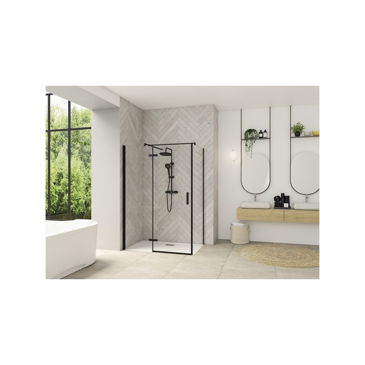 Paroi Smart Design P Charnières ss seuil pour P+F 180 gris noir transp gauche - KINEDO PA1620NTNEG 