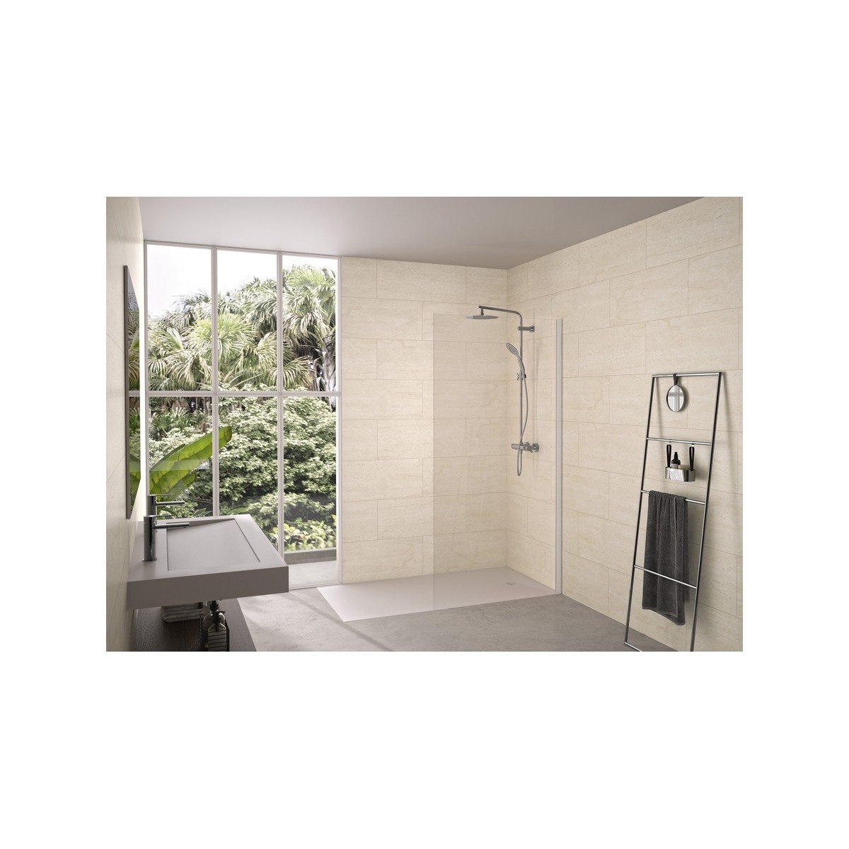 Paroi Solo 6+ verre 6mm transparent 50 cm H200 cm blanc grainé - KINEDO PA2410BTNE 