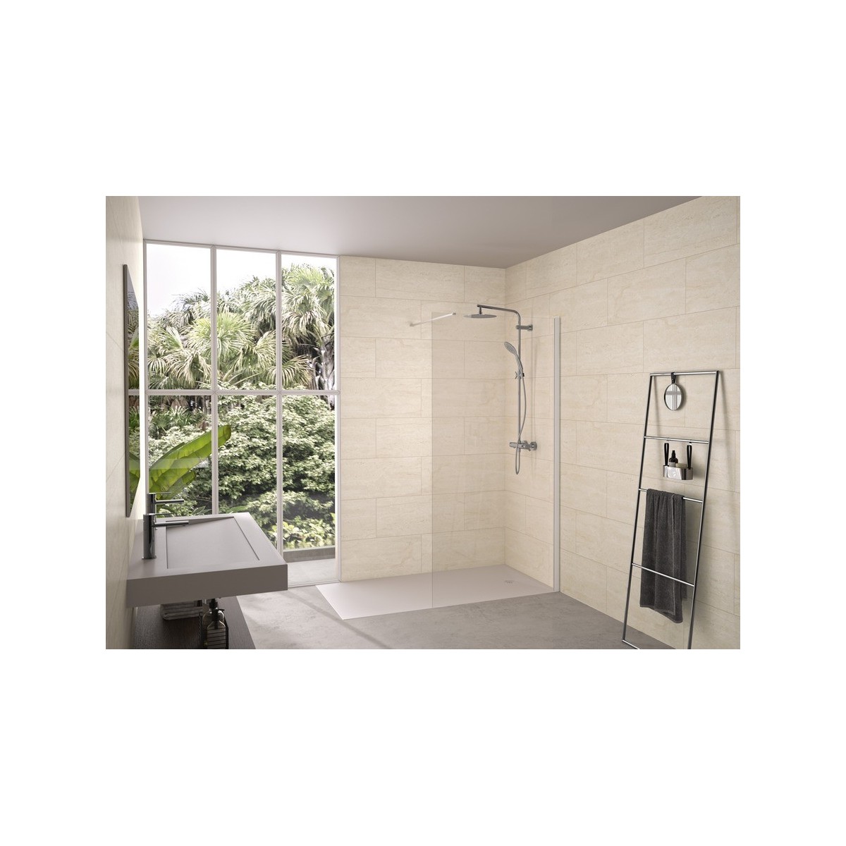 Paroi Solo 6+ verre 6mm transparent 100 cm H200 cm blanc grainé - KINEDO PA2415BTNE 
