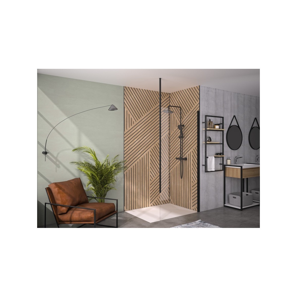 Paroi Solo 6+ verre 6mm transparent 140 cm H200 cm noir mat Mât - KINEDO PA2418NTNEM 