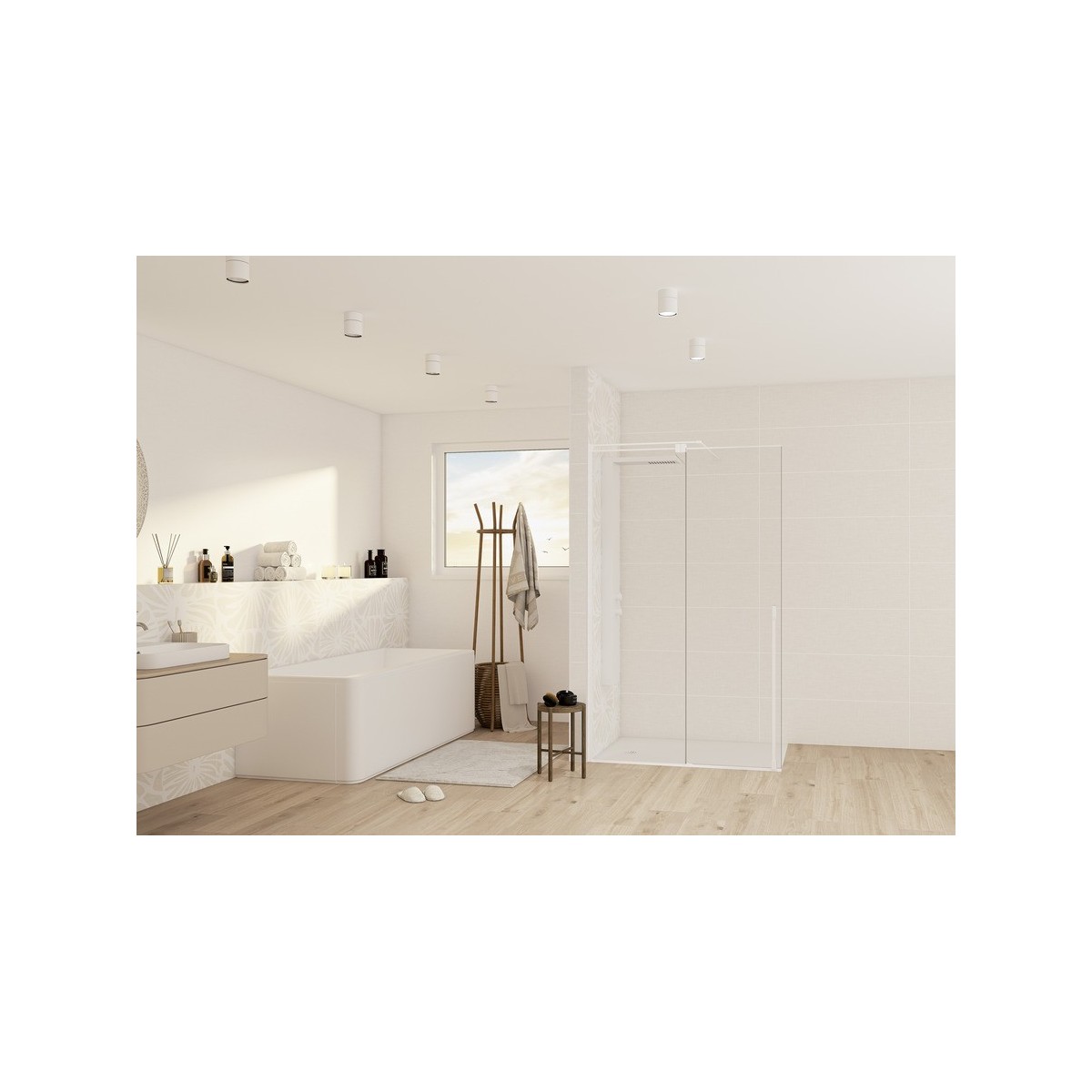 Paroi walk in Solo C coulissante 8mm 140 cm blanc mat transparent - KINEDO PA2531BMTNE 