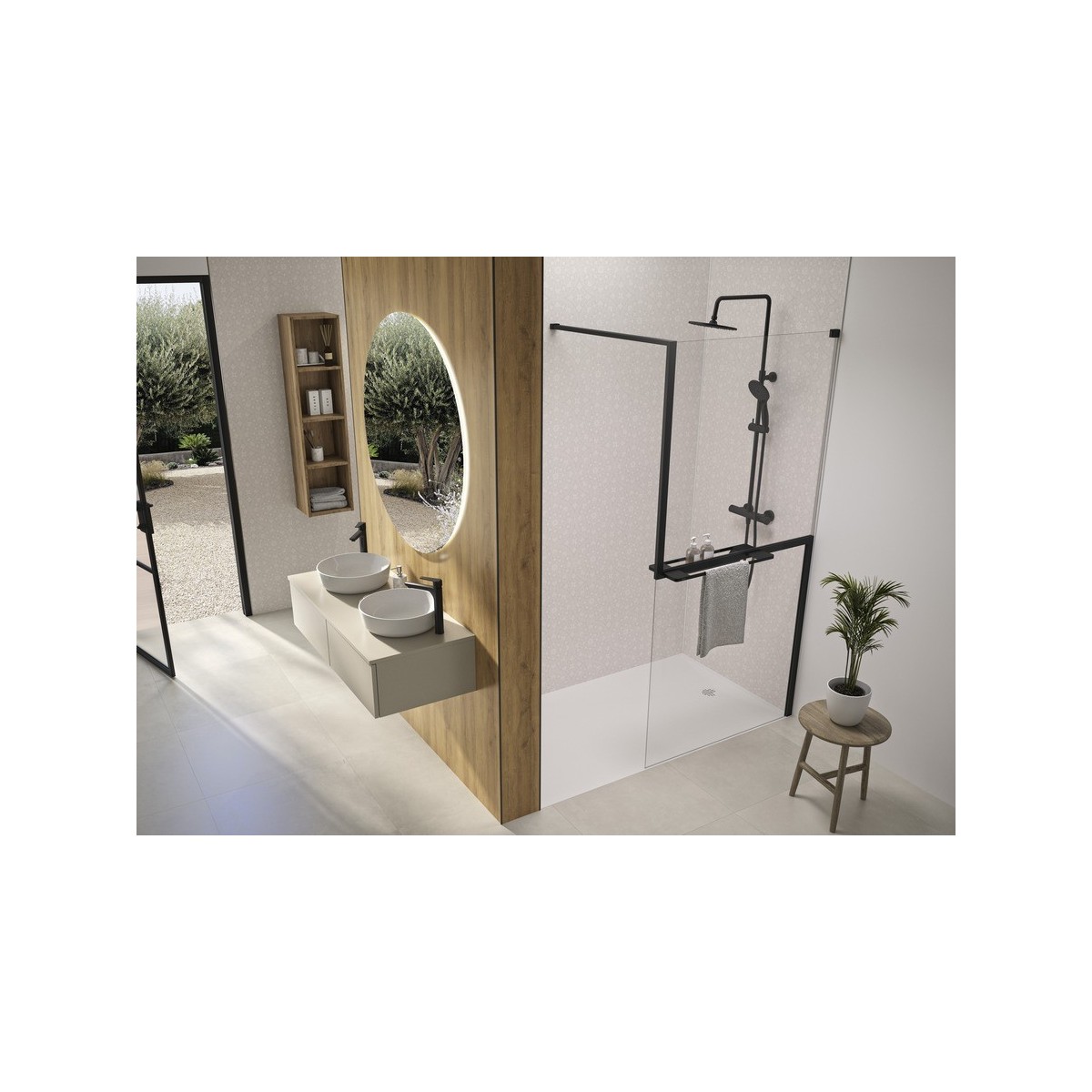 Paroi walk in accessoirisée Solo Z 100 cm noir mat transparent - KINEDO PA2586NTNE 