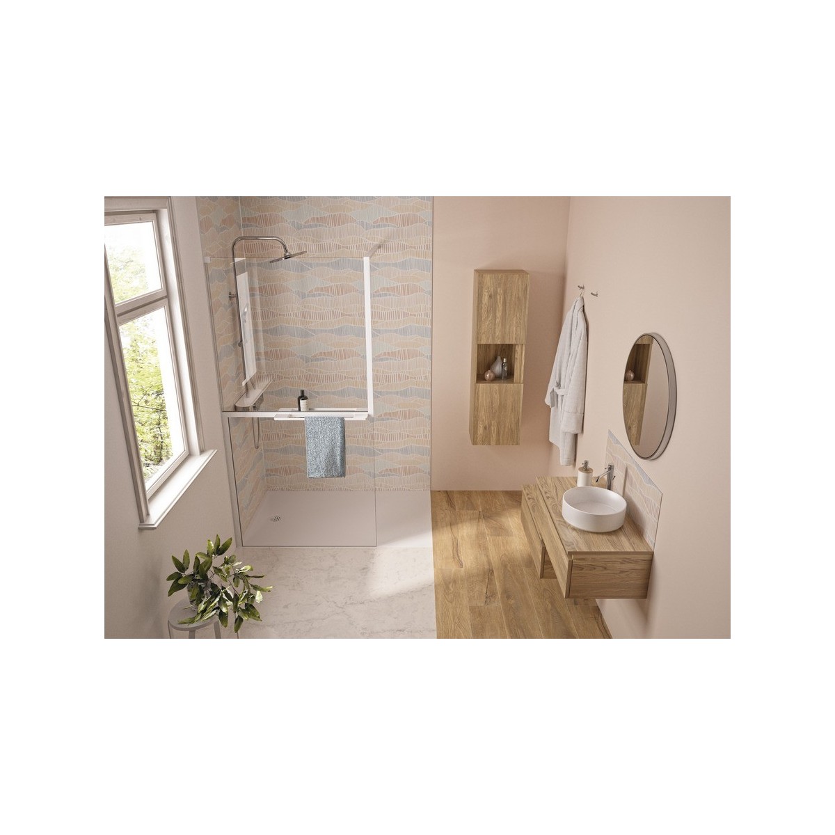Paroi walk in accessoirisée Solo Z 120 cm blanc mat transparent - KINEDO PA2587BTNE 