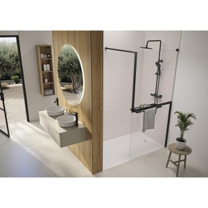 Paroi walk in accessoirisée Solo Z 120 cm noir mat transparent - KINEDO PA2587NTNE 