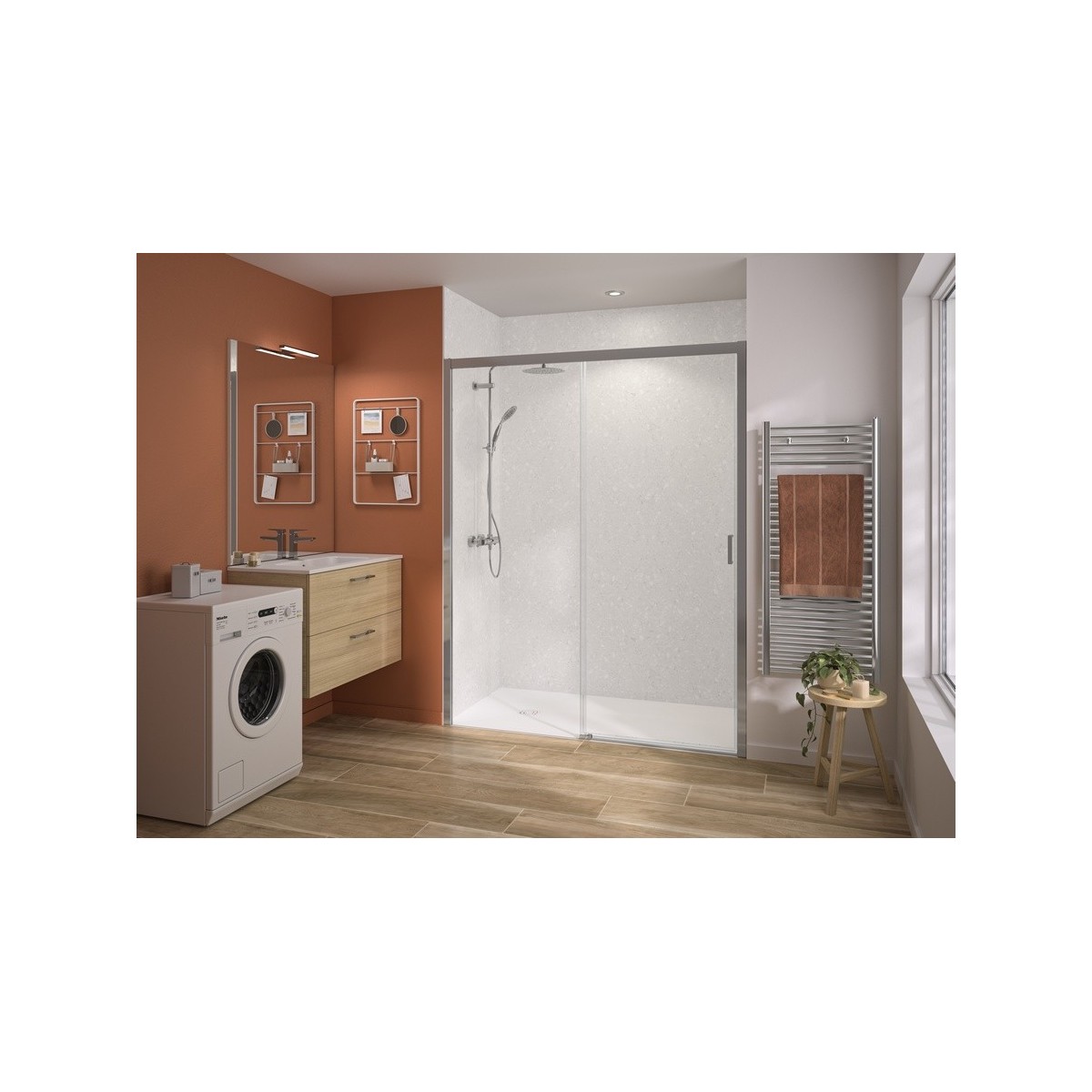 Paroi Smart Express+ coulissante sans seuil 6mm 140 cm H200 chromé - KINEDO PA2714CTNE 