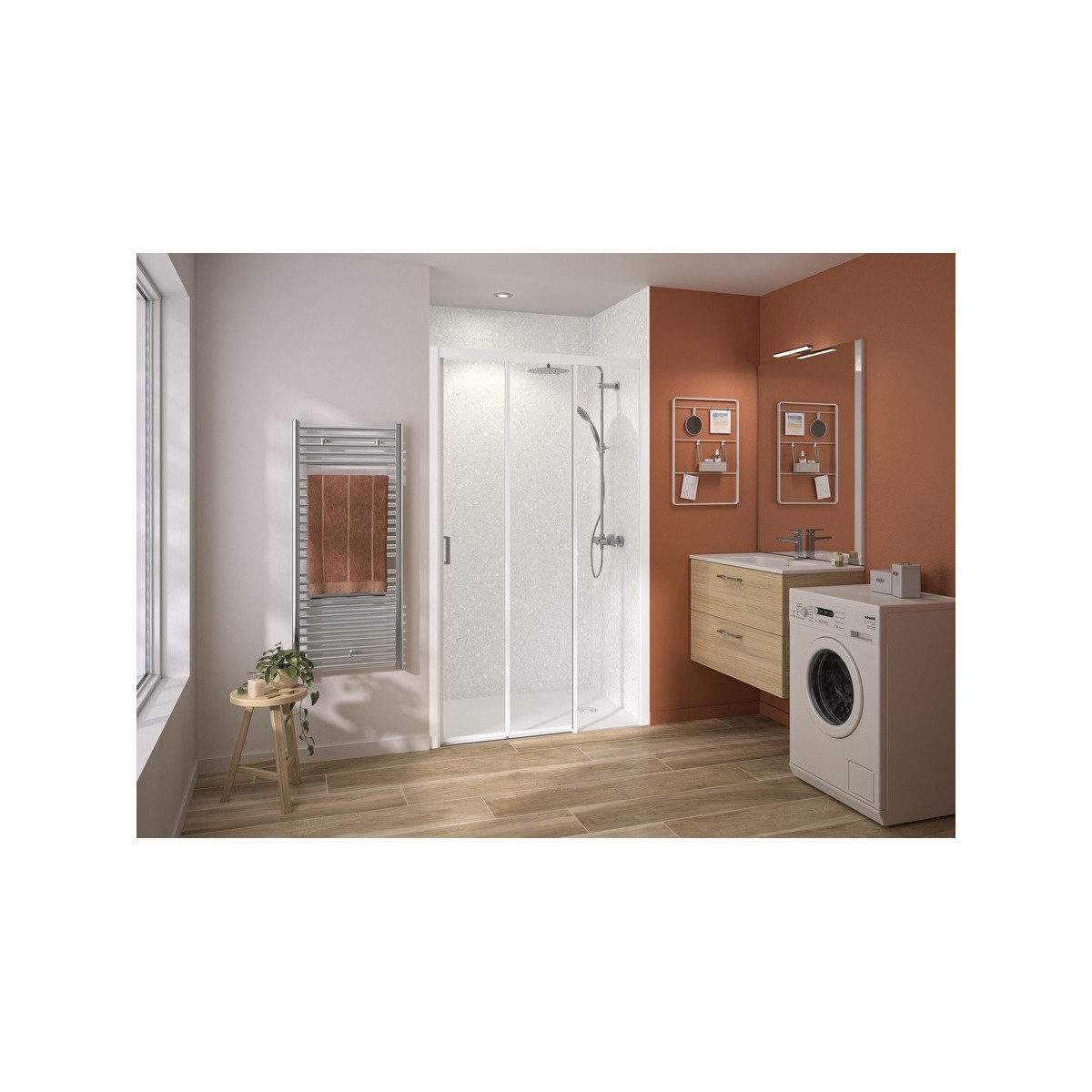 Paroi Smart Express+ 3 volets ss seuil 120 cm H200 blanc fixe à droite - KINEDO PA2760BTNED 