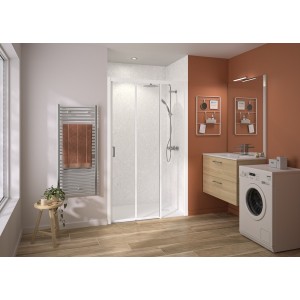 Paroi Smart Express+ 3 volets ss seuil 120 cm H200 blanc fixe à droite - KINEDO PA2760BTNED 
