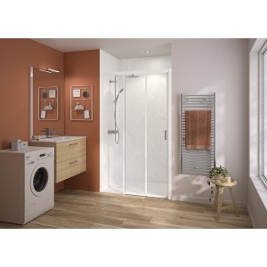 Paroi Smart Express+ 3 volets ss seuil 120 cm H200 blanc fixe à gauche - KINEDO PA2760BTNEG 