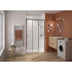 Paroi Smart Express+ 3 volets ss seuil 120 cm H200 chromé fixe à droite - KINEDO PA2760CTNED 