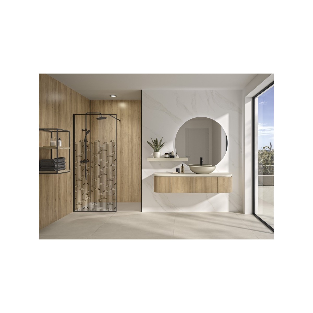 Paroi Solo Graphik 6mm 120 cm noir mat décor curvia profilé à gauche - KINEDO PA793NMCRVEG 