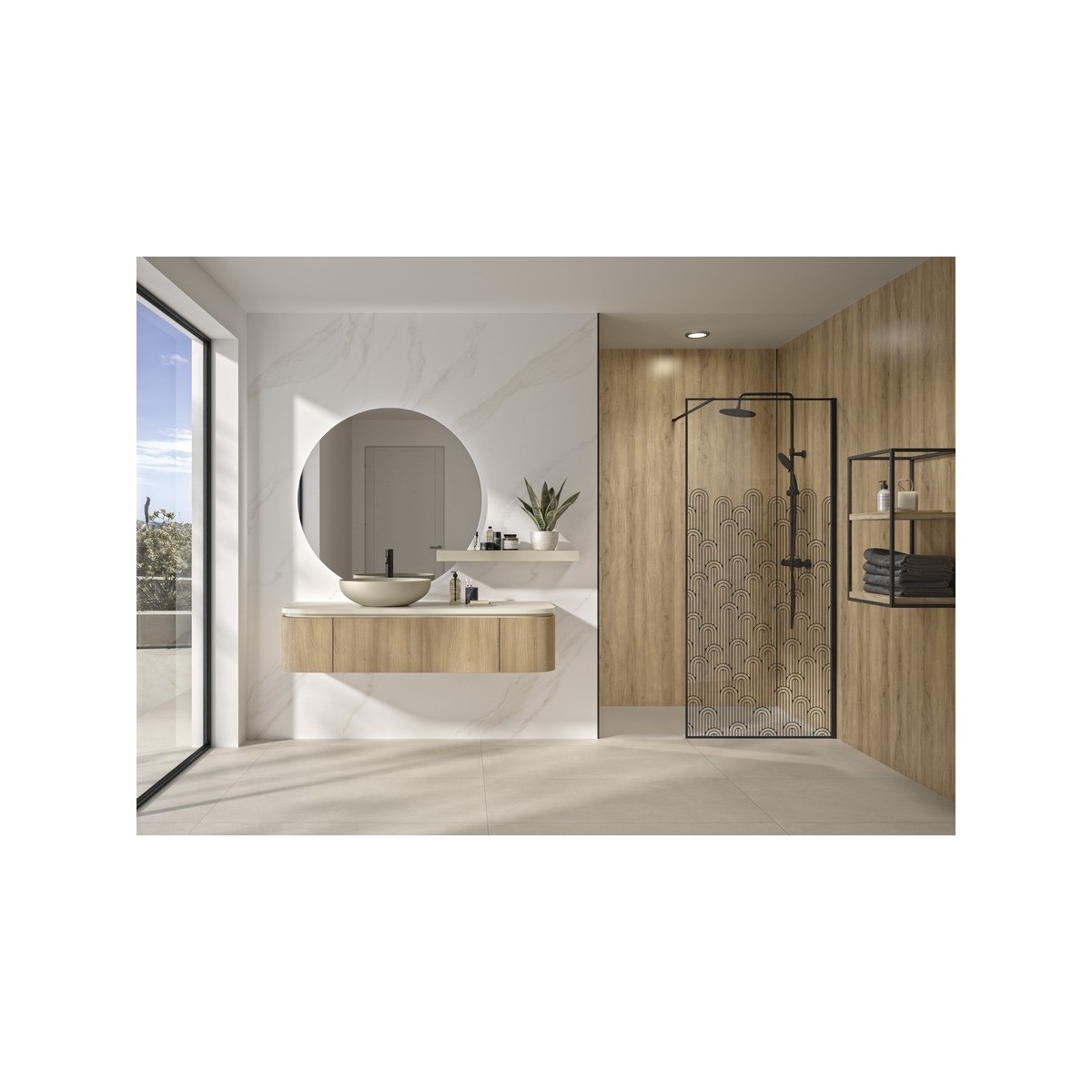 Paroi Solo Graphik 6mm 140 cm noir mat décor curvia profilé à droite - KINEDO PA794NMCRVED 