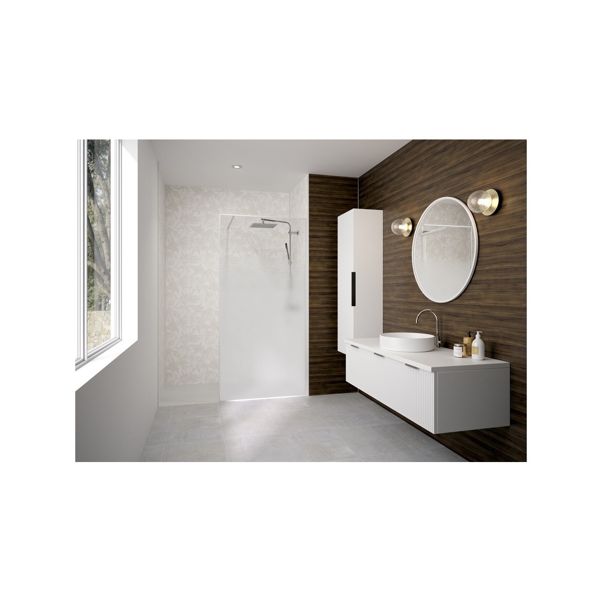 Paroi Solo Design+ cadrée 6mm 80 cm blanc grainé cosmos XL profilé à droite - KINEDO PA8240BGCOXED 