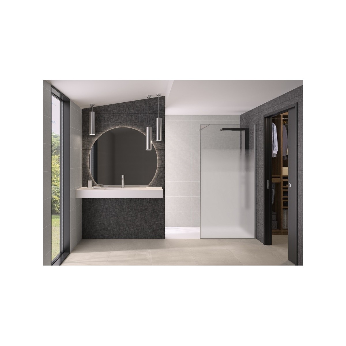 Paroi Solo Design+ cadrée 6mm 80 cm inox brossé cosmos XL profilé à droite - KINEDO PA8240ICOXED 