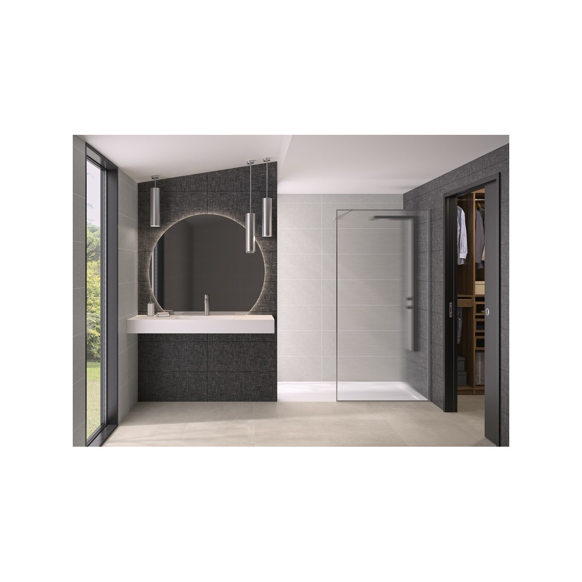 Paroi Solo Design+ cadrée 6mm 80 cm inox brossé flûte profilé à droite - KINEDO PA8240IFLTED 