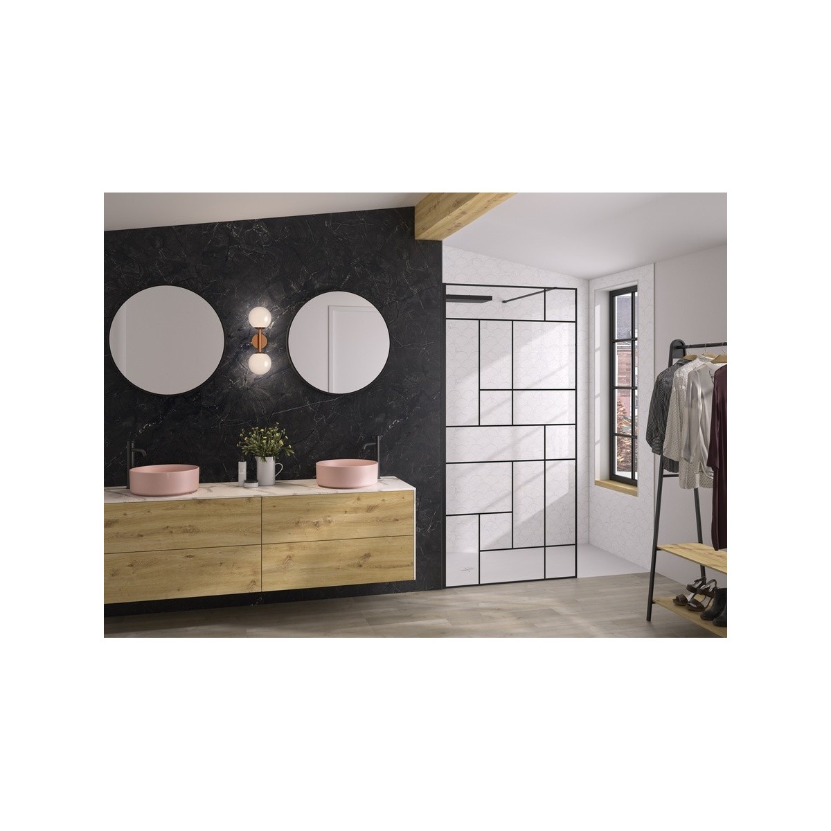 Paroi Solo Design+ cadrée 6mm 80 cm noir mat mondrian - KINEDO PA8240NMMDNE 