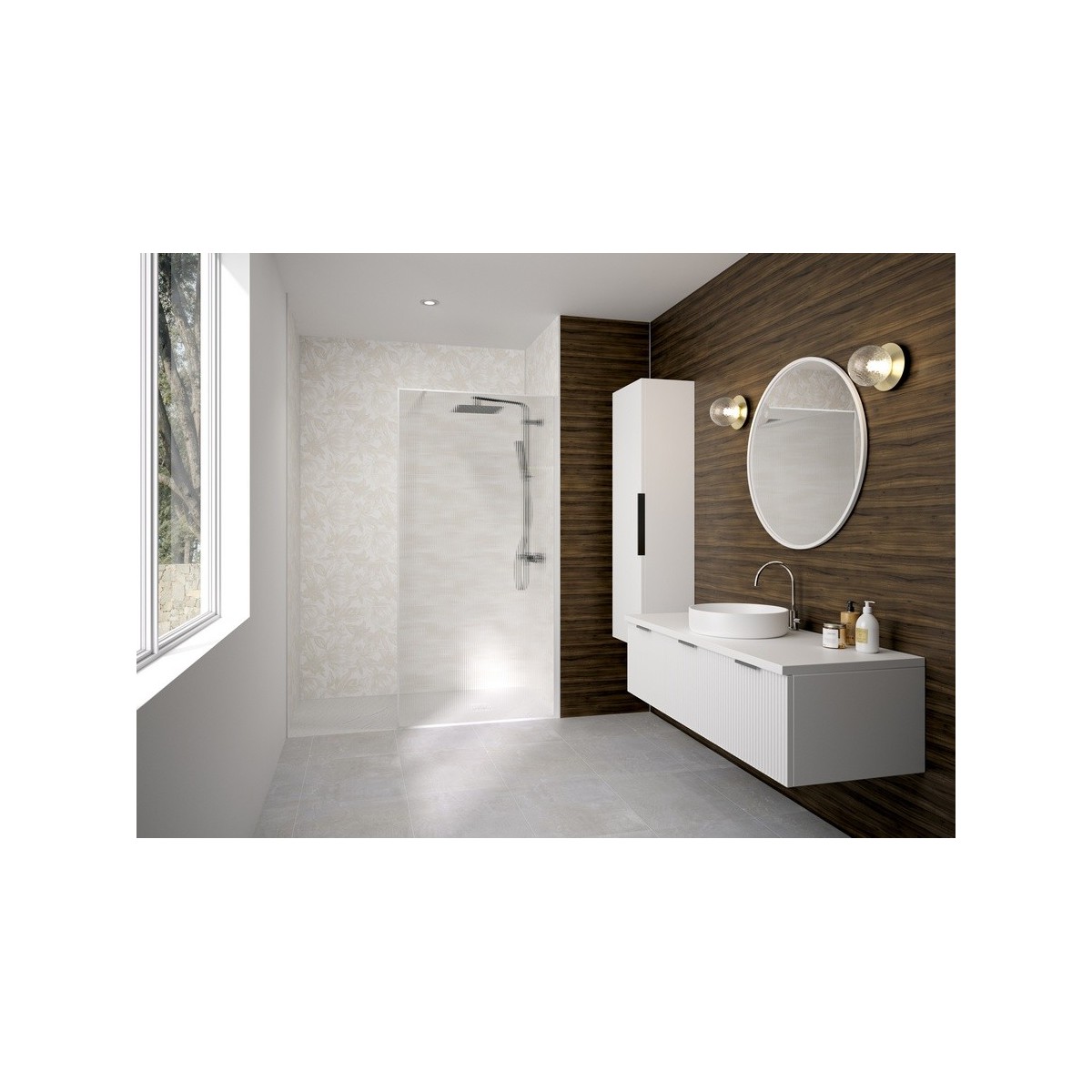Paroi Solo Design+ cadrée 6mm 90 cm blanc grainé flûte profilé à droite - KINEDO PA8241BGFLTED 