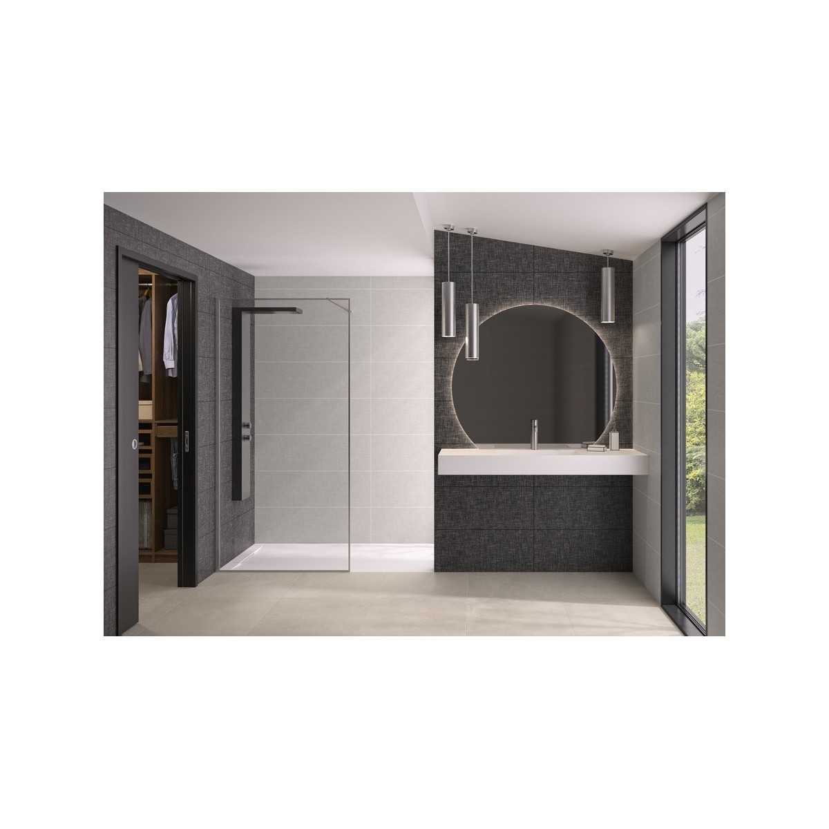 Paroi Solo Design+ cadrée 6mm 90 cm inox brossé transparent - KINEDO PA8241ITNE 