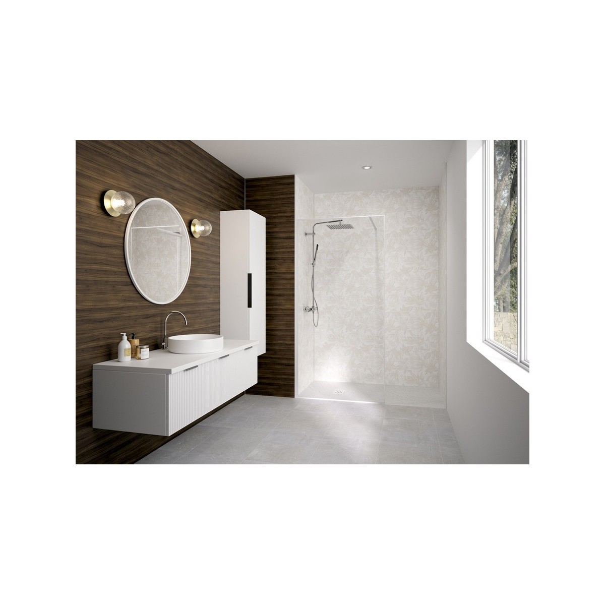 Paroi Solo Design+ cadrée 6mm 100 cm blanc grainé transparent - KINEDO PA8242BGTNE 