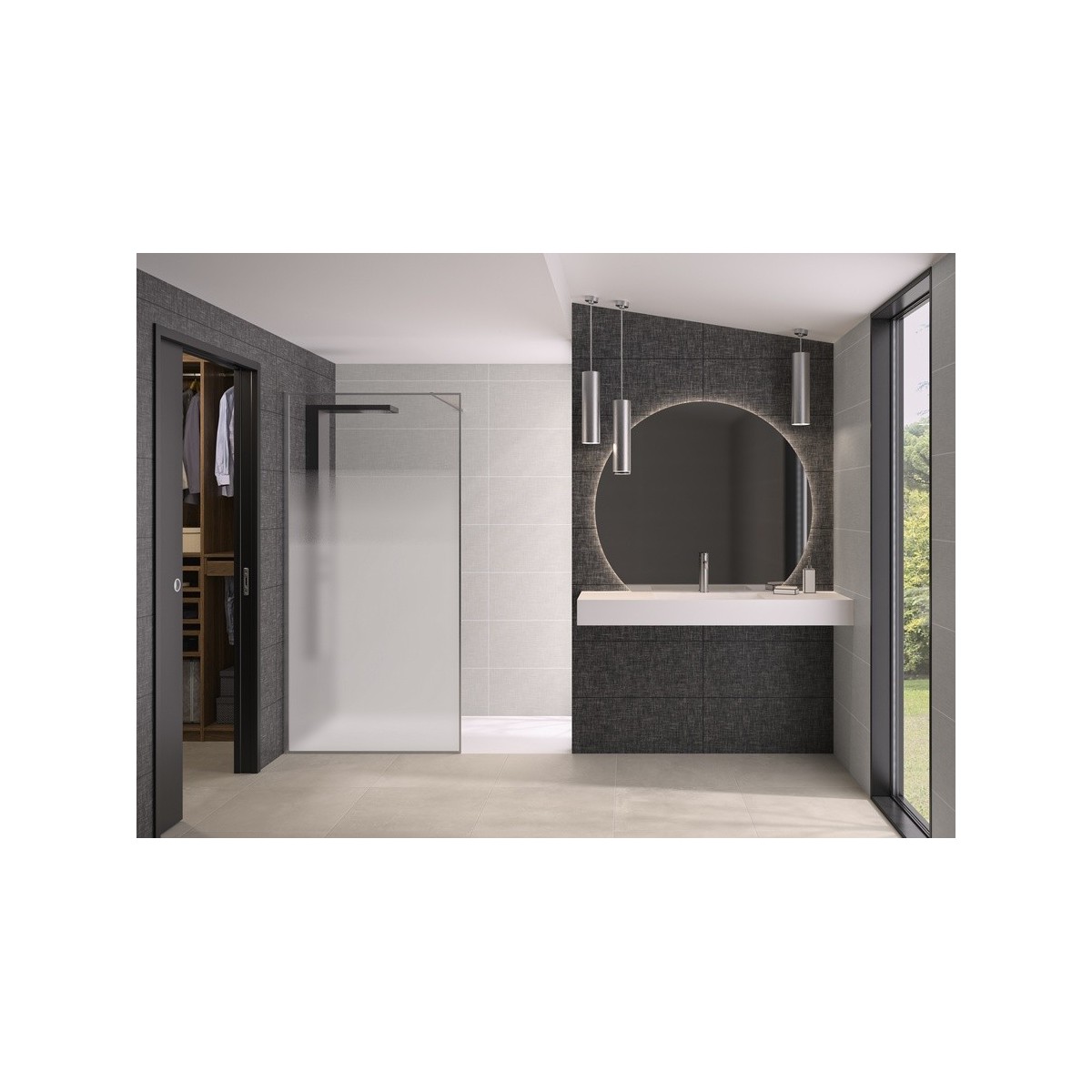 Paroi Solo Design+ cadrée 6mm 100 cm inox brossé cosmos XL profilé à gauche - KINEDO PA8242ICOXEG 