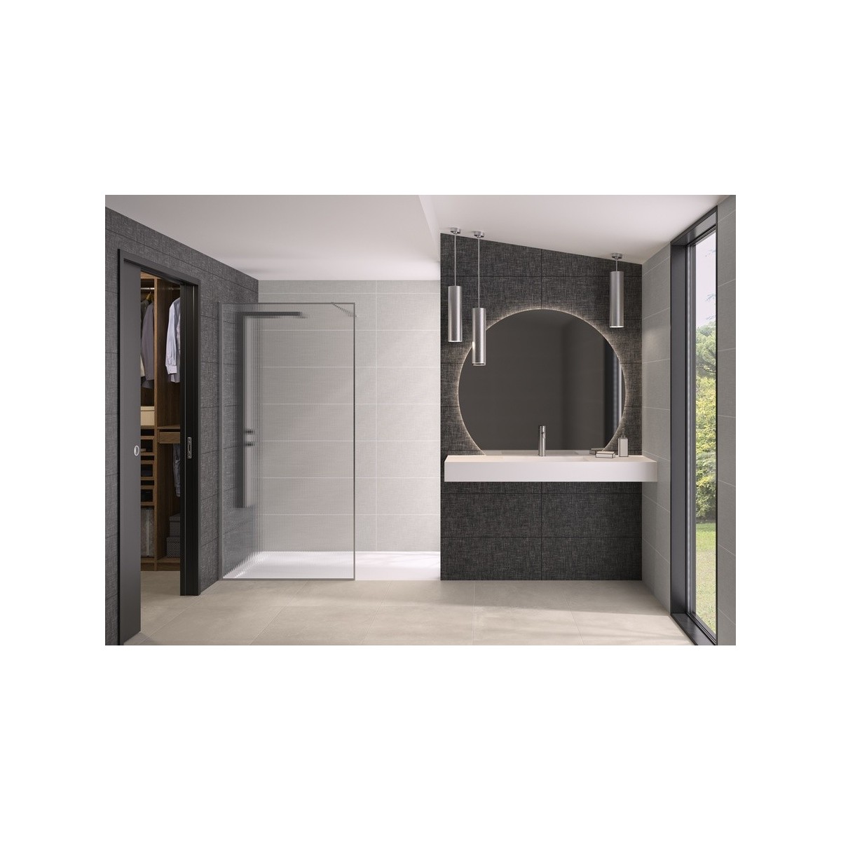 Paroi Solo Design+ cadrée 6mm 100 cm inox brossé flûte profilé à gauche - KINEDO PA8242IFLTEG 