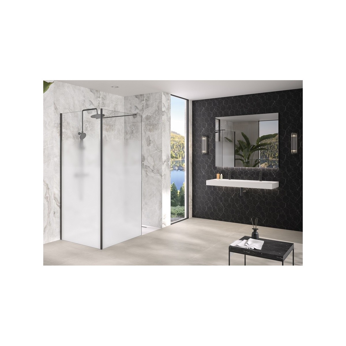 Renvoi d'angle Solo Design 70 cm noir mat cosmos XL profilé à gauche - KINEDO PA8280NMCOXEG 