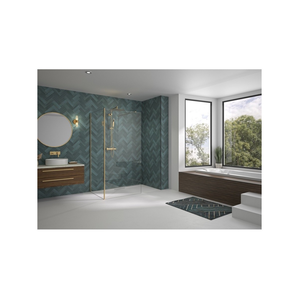 Renvoi d'angle Solo Design 90 cm or brossé transparent - KINEDO PA8282DTNE 