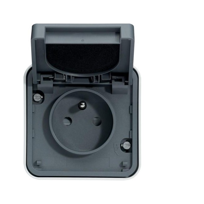 Prise électrique complète saillie 2P+T 1 poste 16A IP55 Gris Cubyko - HAGER WNC100