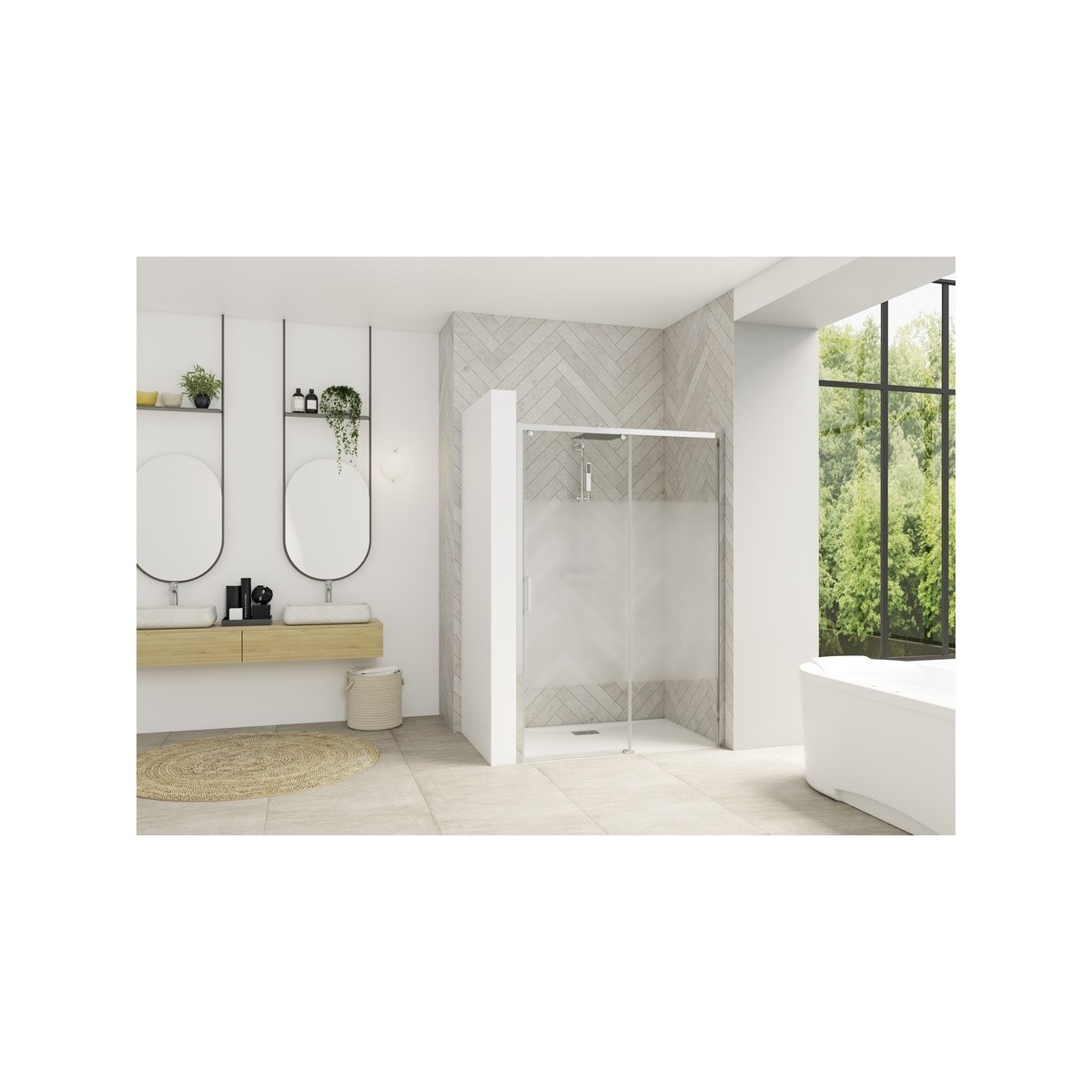 Paroi Smart Design C sans seuil 120 chromé cosmos fixe à droite - KINEDO PA90114CCOED 