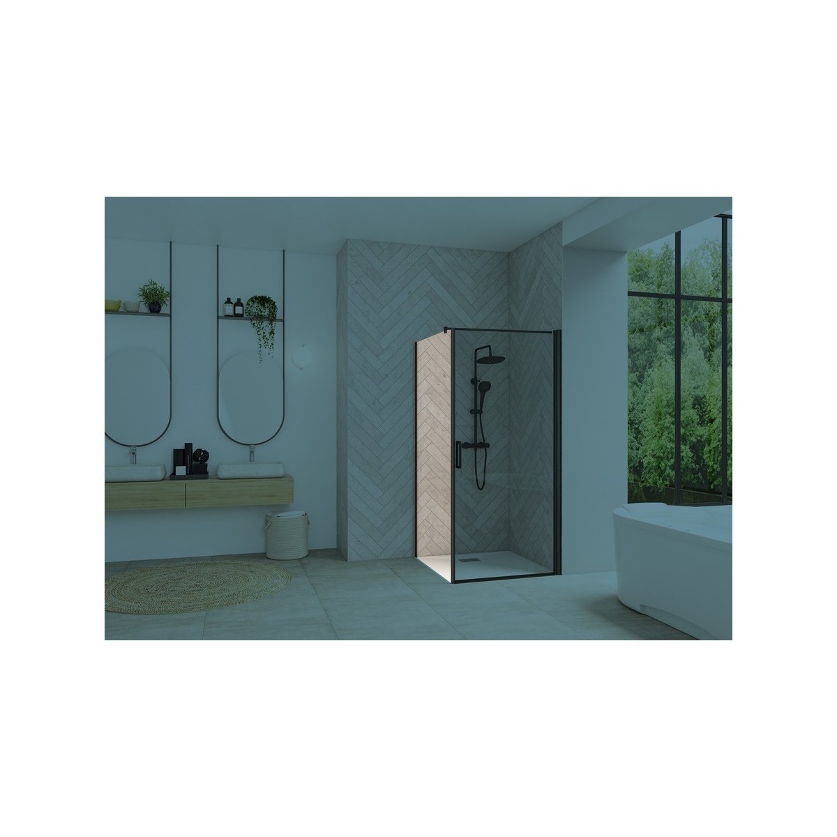 Paroi Smart Design Fixe sans seuil 140 cm gris noir grainé transparent - KINEDO PA90159NTNE 