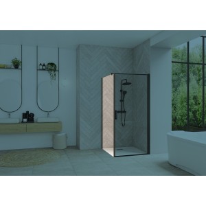 Paroi Smart Design Fixe sans seuil 140 cm gris noir grainé transparent - KINEDO PA90159NTNE 